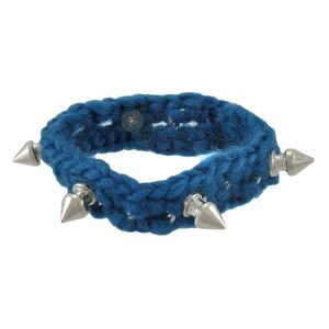 Zeckos - 7 Inch Knitted Yarn Bracelet W/ Chrome Spikes - Blue